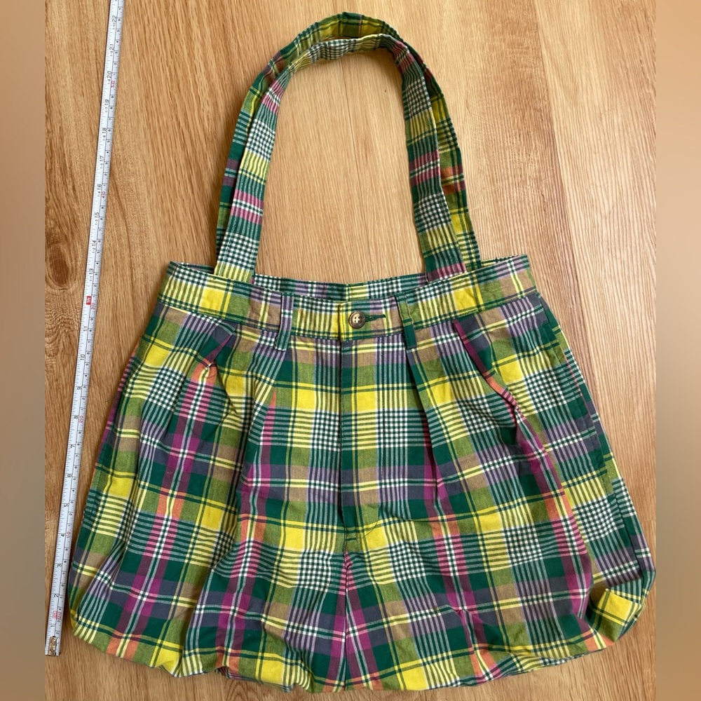 Handmade plaid shoulder bag purse made out of Gap pants preppy unique - Picture 7 of 10